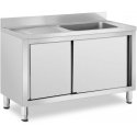 Royal Catering Vieno dubenėlio kriauklė su stumdomų durų spintele, dešinė, 120 x 60 x 95 cm Royal Catering Vieno dubenėlio kriauklė su stumdomų durų spintele, dešinė, 120 x 60 x 95 cm
