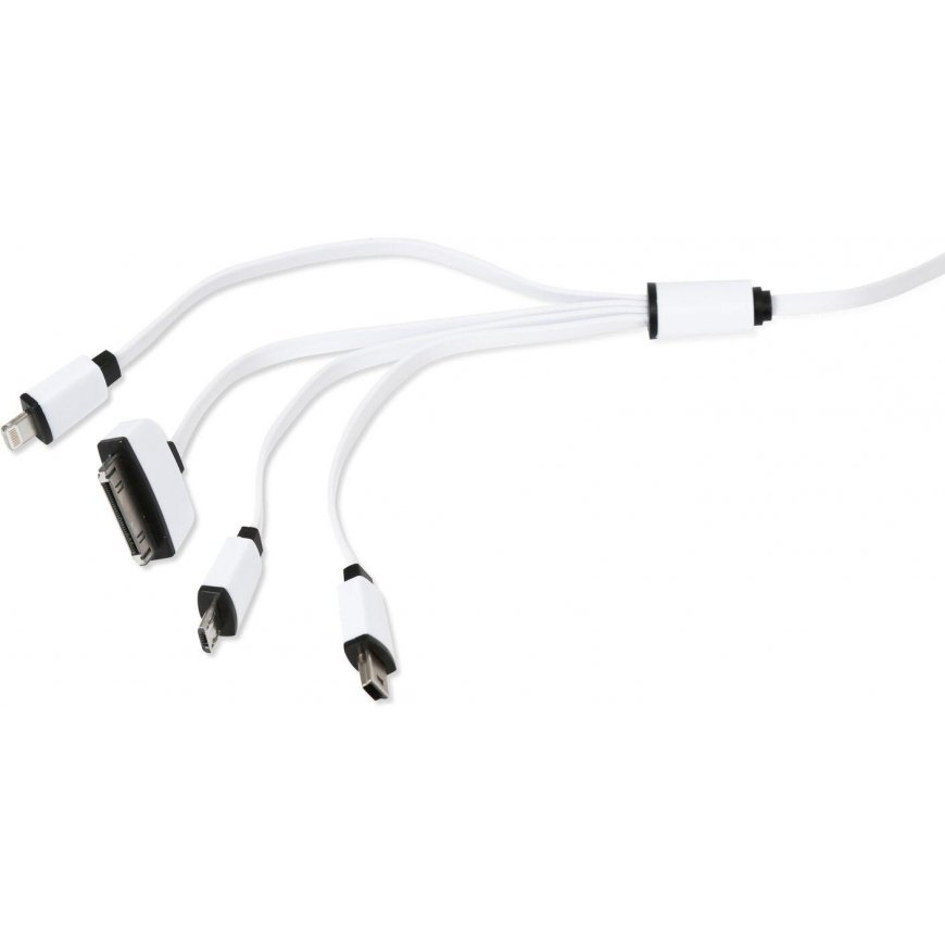 Cable USB Omega 4w1 microUSB, miniUSB, iPhone4, Apple 30pin, black-white (OUCK4WB)