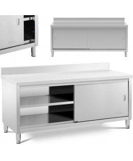 Royal Catering Stainless steel built-in cabinet with edge, wall-mounted, sliding door, 200x60cm