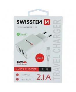Swissten Smart IC Travel Charger 2x USB 2.1А with USB-C Cable 1.2 m