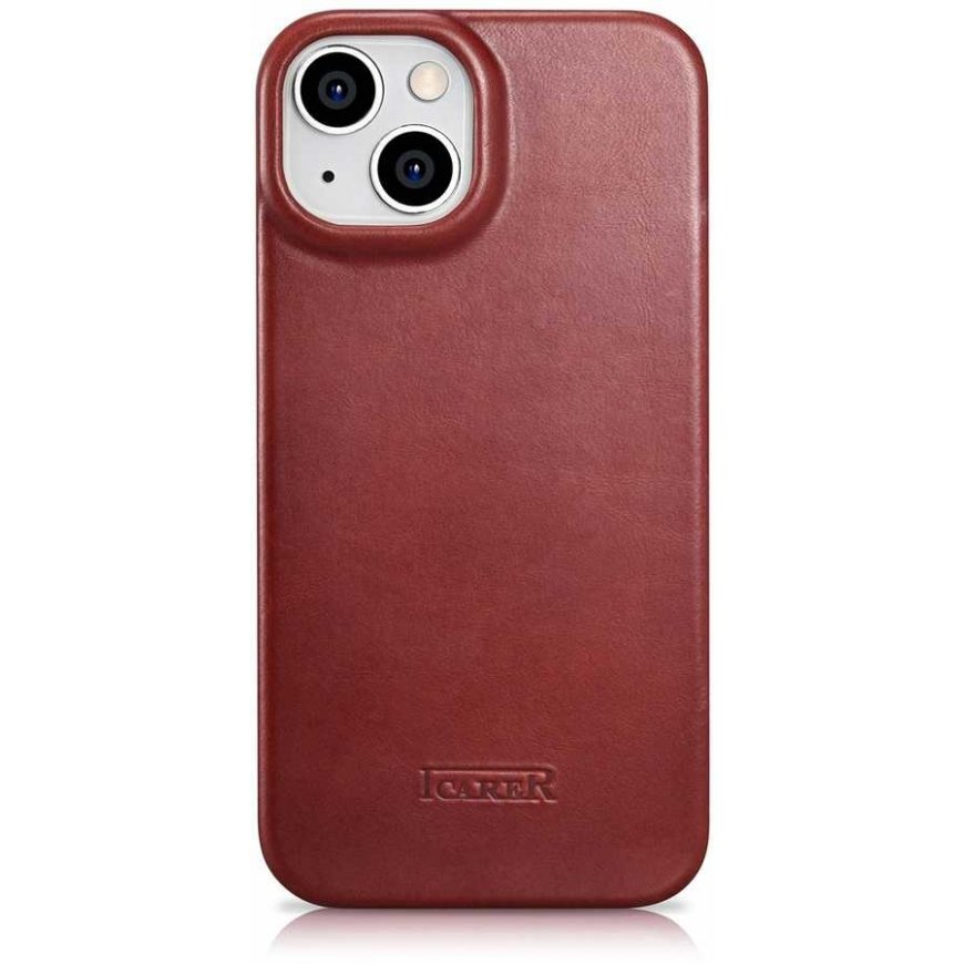 „iCarer CE Oil Wax Premium“ odinis dėklas „iPhone 14 Plus“ magnetinis atverčiamas odinis dėklas „MagSafe Raudona“ (AKI14220707-R – 3