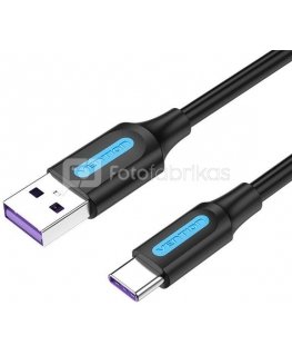 USB 2.0 A to USB-C 5A Cable Vention CORBH 2m Black Type PVC