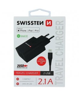 Swissten Smart IC Tīkla Lādētājs 2x USB 2.1A Ar Lightning (MD818