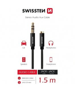 Swissten Textile Audio Kabelis 3 5 mm (male) | 3 5 mm (female)