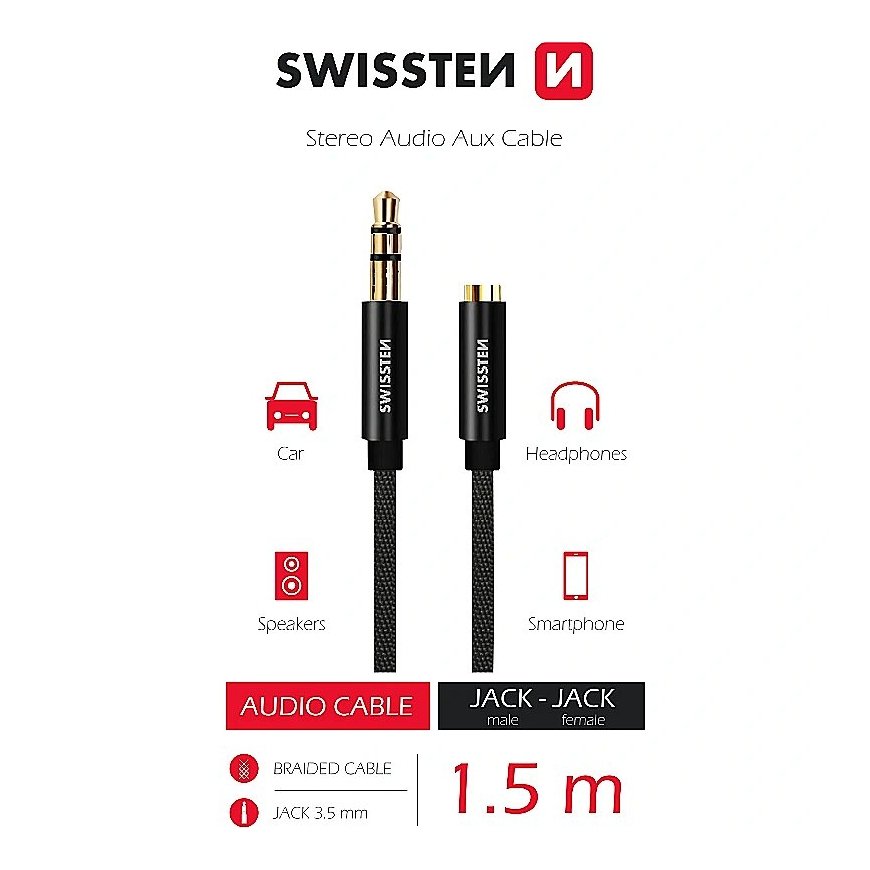 Swissten Textile Audio Kabelis 3 5