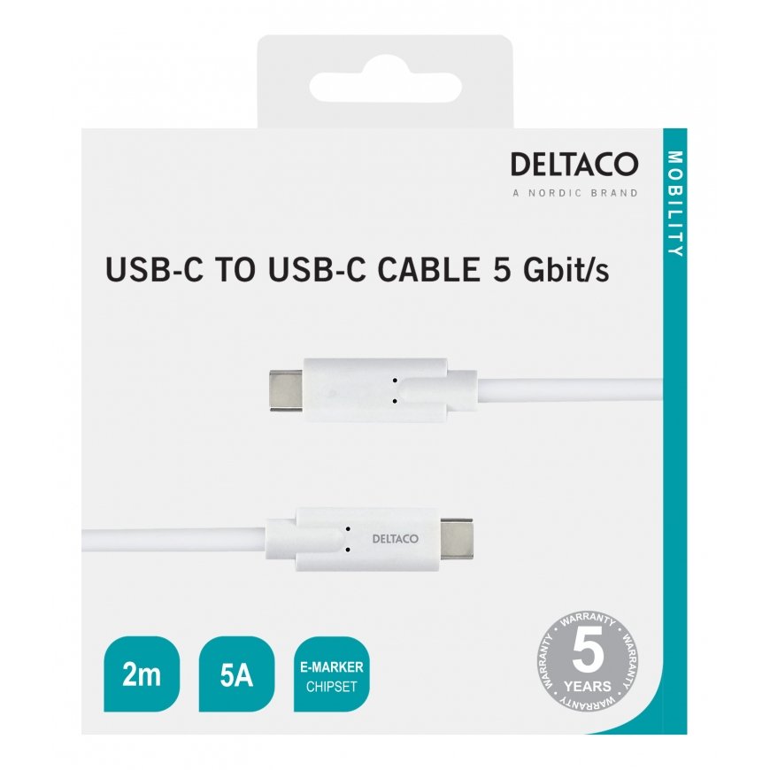 Deltaco USBC-1504M USB cable 2 m USB 3.2 Gen 1 (3.1 Gen 1) White – 2