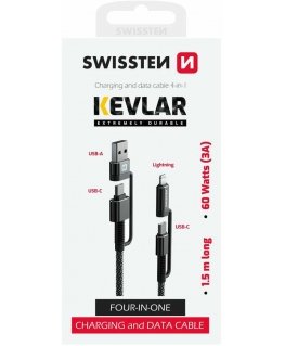 Swissten Kevlar 4in1 | 3A Kabelis 1.5m