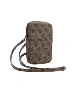 Guess PU 4G Triangle Logo Wallet Phone Bag Zipper Brown