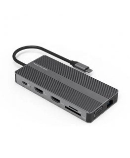 Extra Digital Adapteris USB Type-C - 2x HDMI, VGA, LAN, 3x USB Type-A, SD, TF, USB Type-C PD100W, Aux