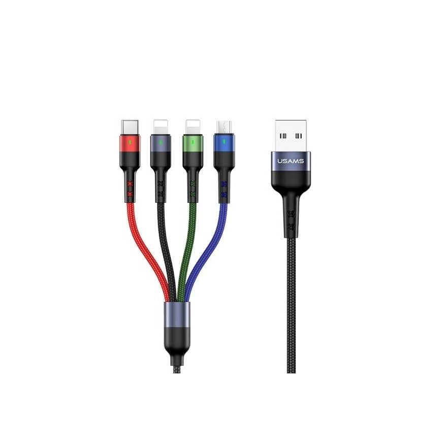 USAMS Kabel pleciony U26 4w1 0.35m 2A Fast Charge (2xlightning|m