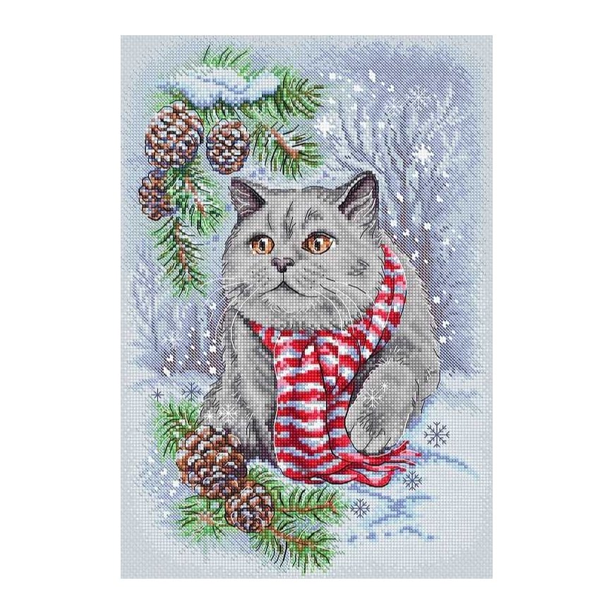 luca S Cross stitch kit "Winter cat" 19x28cm SLETIL8997