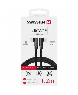 Swissten kątowy Arcade USB-C - Lightning 1.2m czarny