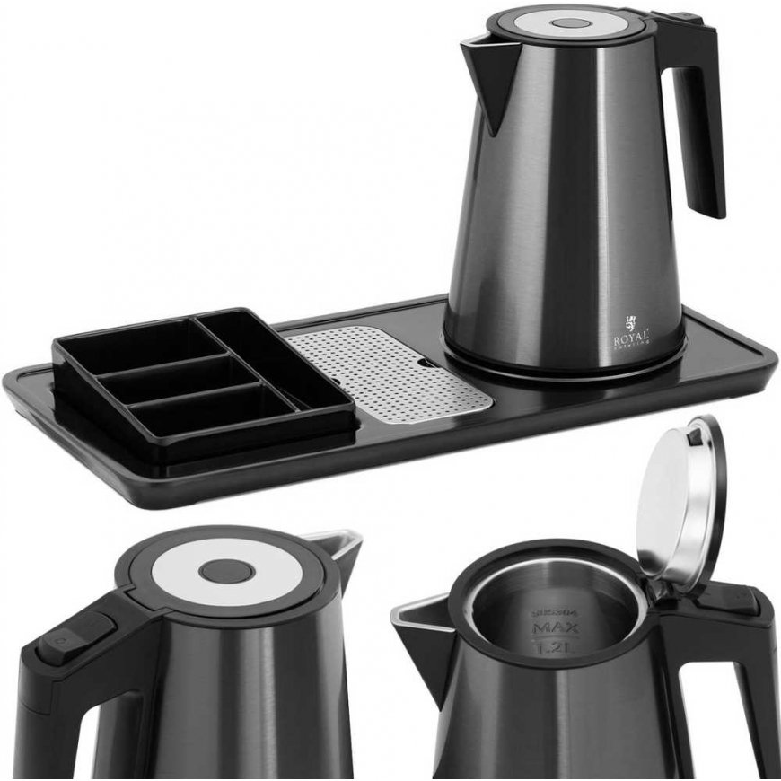 Royal Catering Hotel Welcome Kit, Electric Kettle with Tray, 1.2L, 1800W, Black