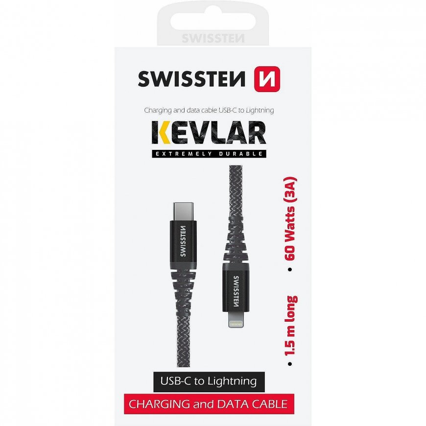 Swissten Kevlar Kabelis USB-C | Lightning