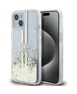 Guess PC|TPU Liquid Glitter Gold Stripe Case for iPhone 15 Plus