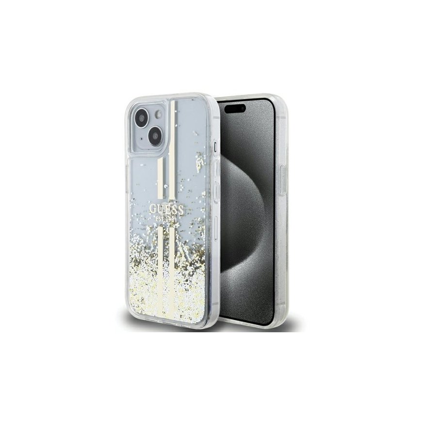 Guess PC|TPU Liquid Glitter Gold Stripe Case for iPhone 15 Plus