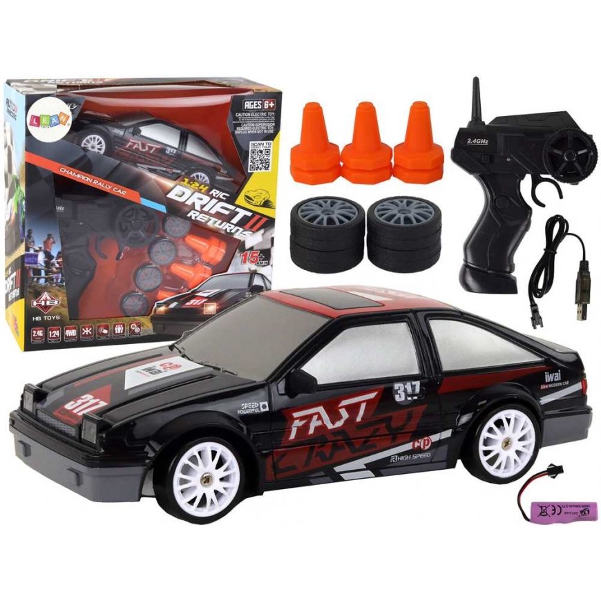 Lean Remote Control Sports Car R/C 1:24 Black Changeable Wheels