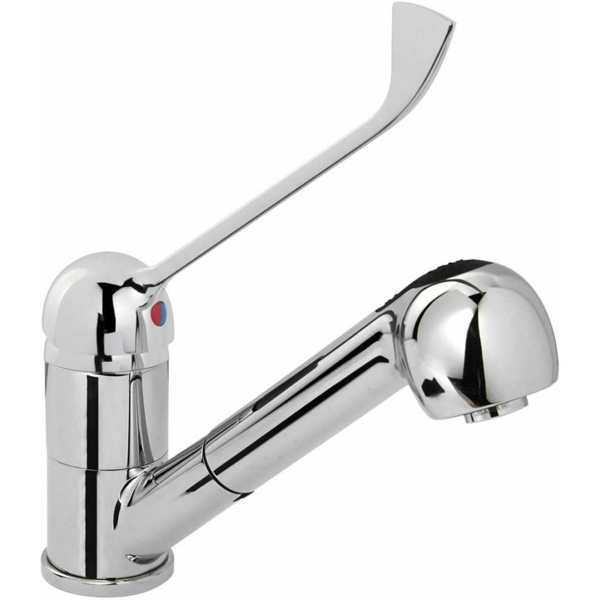Kitchen faucet with pull-out shower, stainless steel, height 230 mm - Hendi 810255
