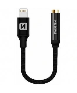 Swissten Adapter tekstylny Lightning / Jack 0,15m Czarny