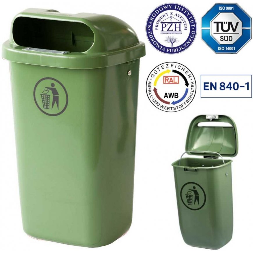 Europlast Austria Gatvės šiukšliadėžė, miesto šiukšlių konteineris stulpui ar sienai, DIN 50L - žalias – 2