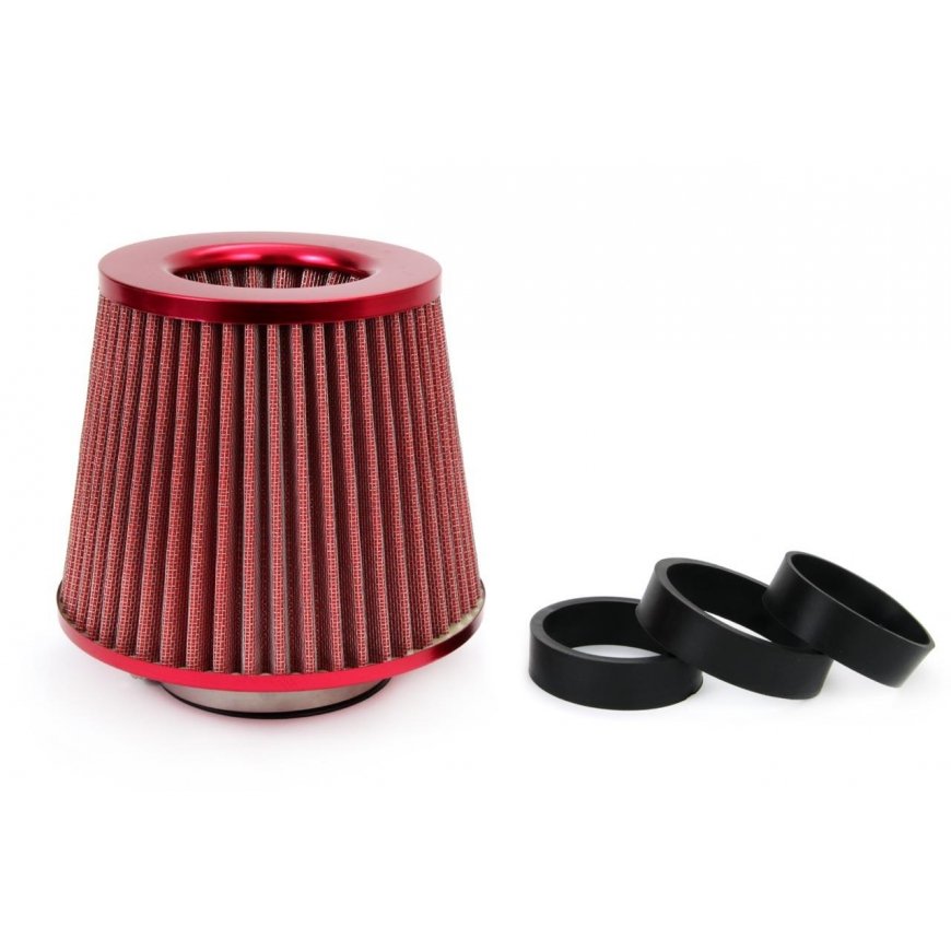 Red conical air filter + 3 adapters amio-01042