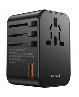 USAMS Adapter siec 1xUSB+2xUSB-C T62 65W 4w1 US|AU|EU|UK czarny|