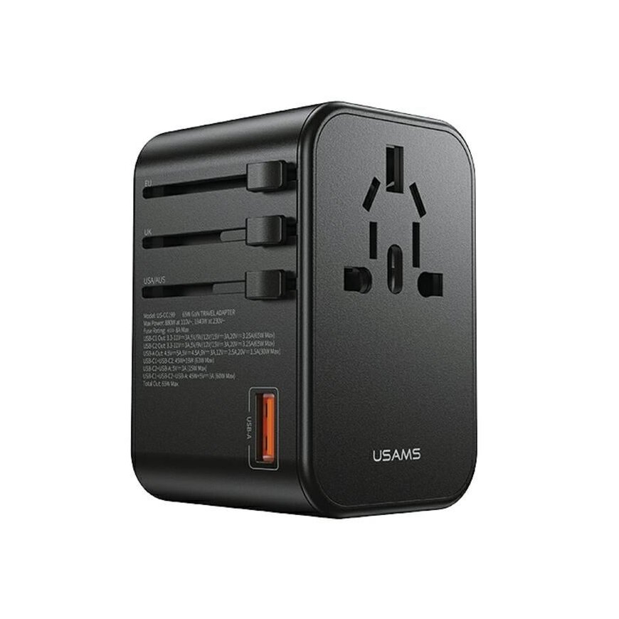 USAMS Adapter siec 1xUSB+2xUSB-C T62 65W