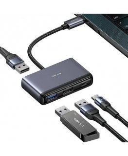 USAMS Adapter HUB 4w1 2xUSB 2.0|USB 3.0| USB-C szary|dark grey S