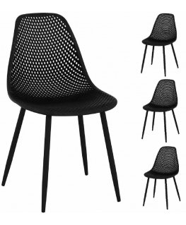 Frommstarck Scandinavian plastic openwork chair with steel legs up to 150 kg, 4 pcs. black
