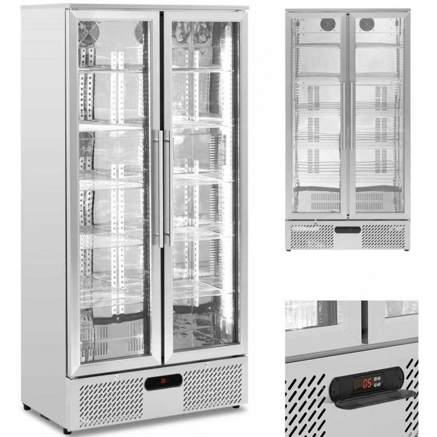 Royal Catering Bar fridge for drinks, 2 doors, glass, 458 l, 295 W - silver