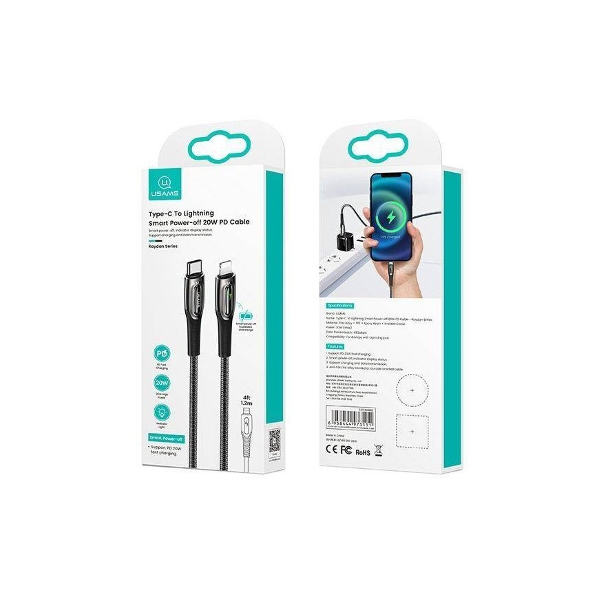 USAMS Kabel pleciony USB-C na Lightning Smart Power-off 20W PD C – 2