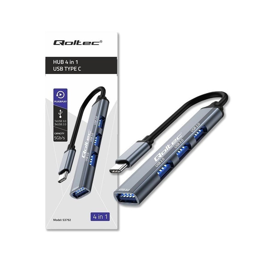 HUB adapter USB c 3.1 4in1, USB 3.0, 3x USB 2 – 2
