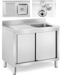 Royal Catering Single bowl sink with sliding door cabinet, right, 100 x 60 x 94 cm