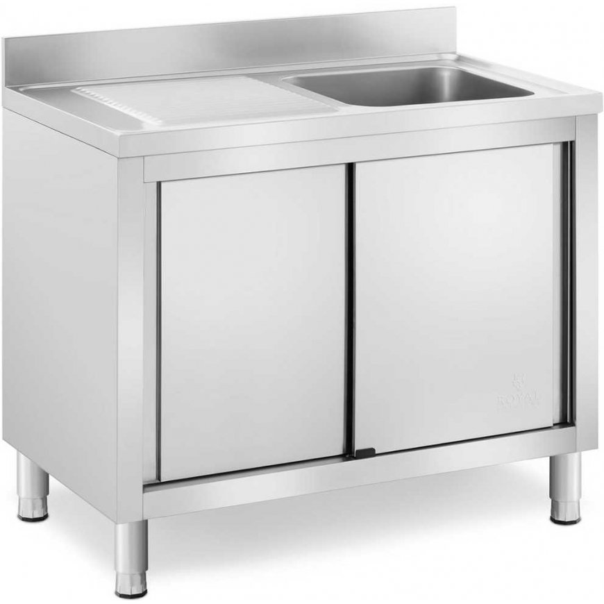 Royal Catering Single bowl sink with sliding door cabinet, right, 100 x 60 x 94 cm – 2