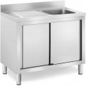 Royal Catering Single bowl sink with sliding door cabinet, right, 100 x 60 x 94 cm