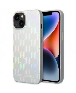 Karl Lagerfeld Iridescent Monogram Case for iPhone 14 Plus Silve