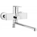 Wall-mounted washbasin and bath mixer with extended spout - hose connection Wall-mounted washbasin and bath mixer with extended spout - hose connection