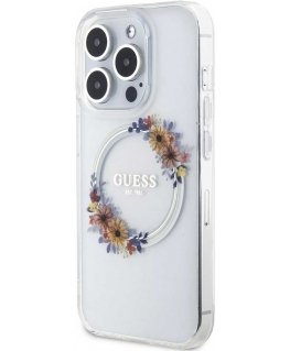Guess PC|TPU Flowers Ring Glossy Logo MagSafe Case for iPhone 15