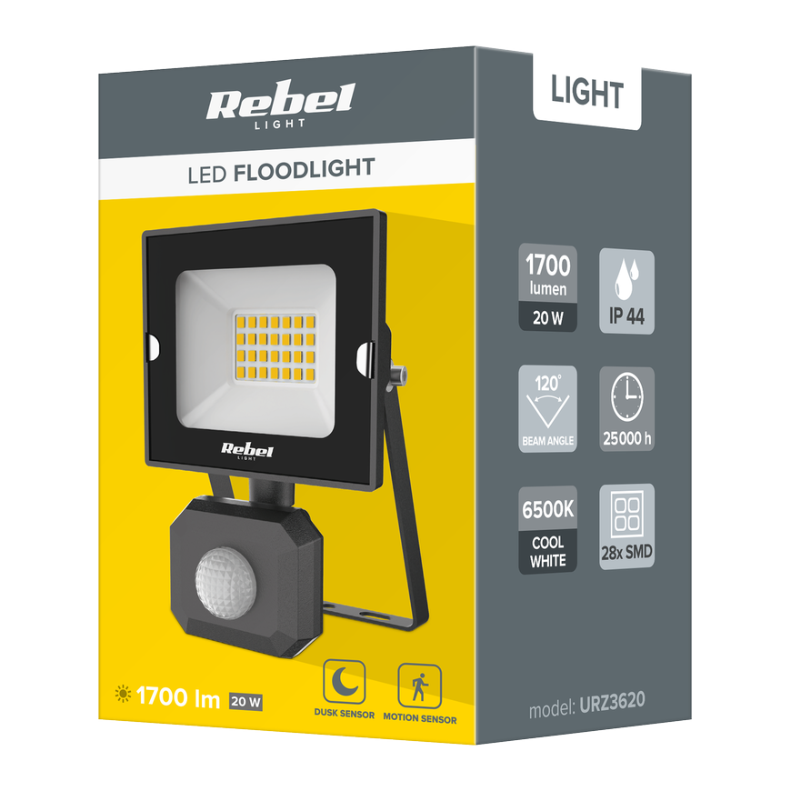 Rebel 20W LED prožektorius su prieblanda ir judesio jutikliu, 6500K, 230V – 4