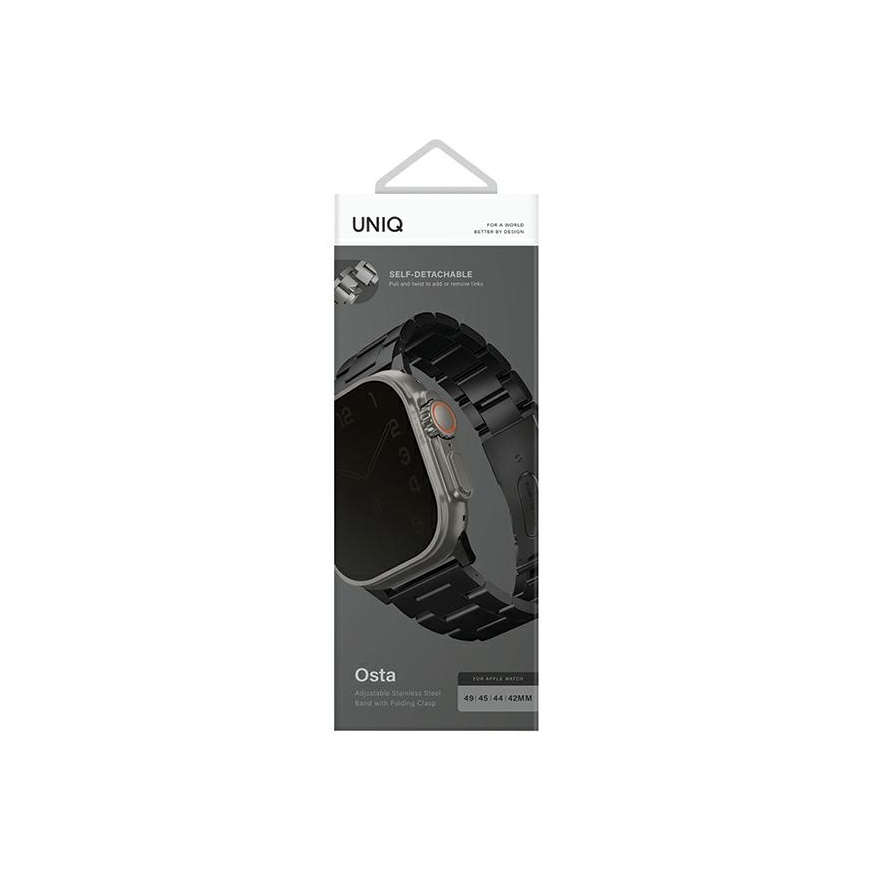 Uniq Osta dirželio dėklas, skirtas Apple Watch 42/44/45/ 49mm Series 1/2/3/4/5/6/7/8/SE/SE2/Ultra Stainless Steel – juodas – 5