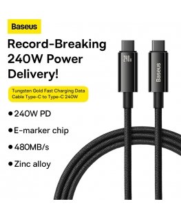 USB-C to USB-C cable Baseus Tungsten Gold 240W 3m (black)