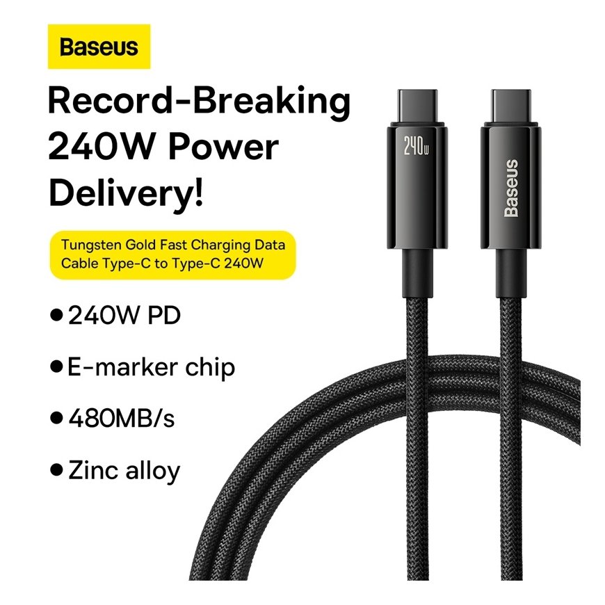 USB-C to USB-C cable Baseus Tungsten Gold 240W 3m (black)