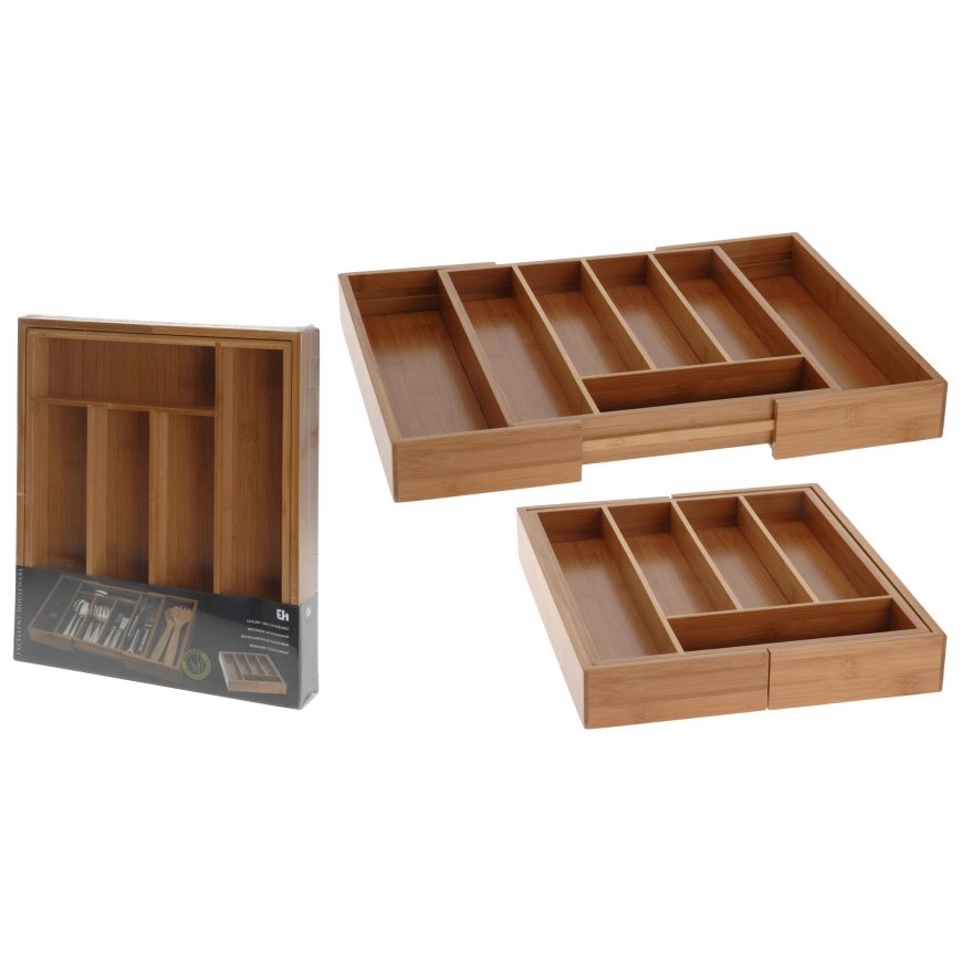 Excellent Houseware Prailginamas stalo įrankių dėklas, bambukas