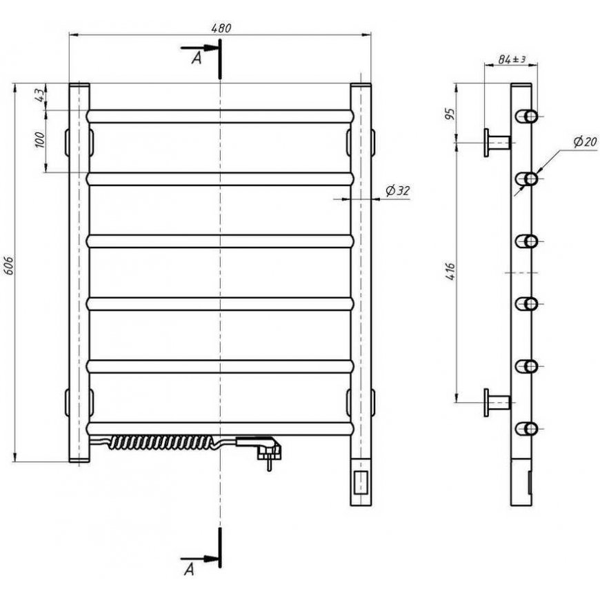 Electric towel dryer Navin Kamelia 480*600 Sensor with timer left 12-007133-4860 – 2