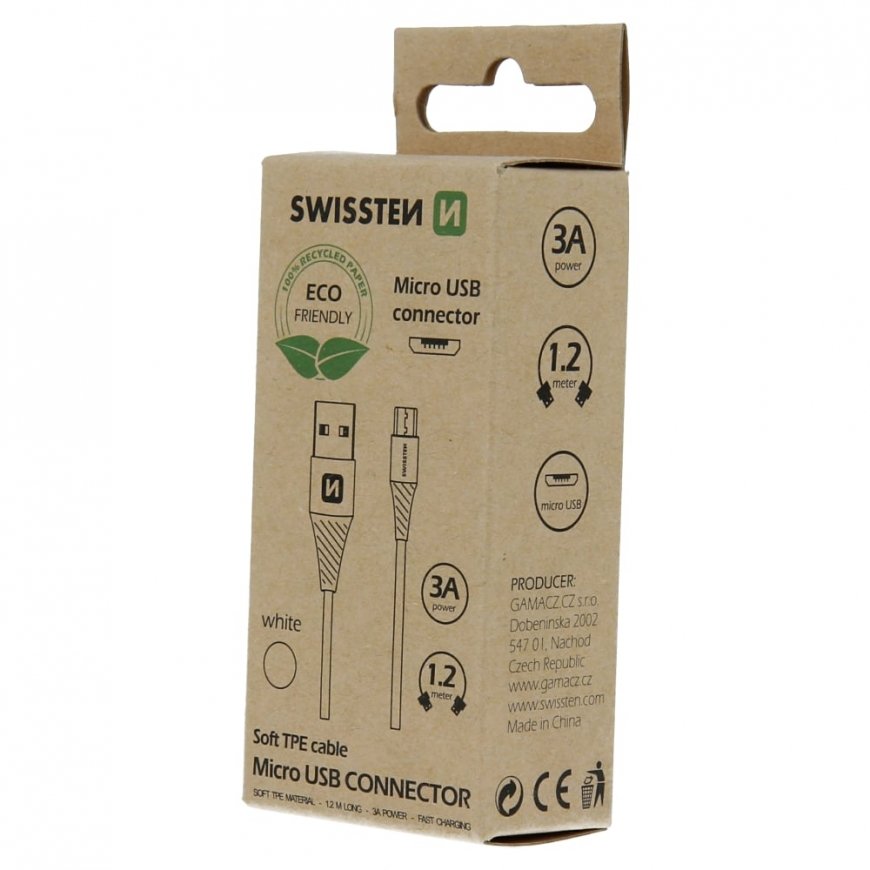 Swissten Eco Friendly Fast Charge 3A Micro USB Data and Charging Cable 1.2m