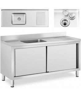 Royal Catering Single bowl catering basin sink with sliding door cabinet 160 x 60 x 94.5 cm