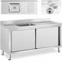 Royal Catering Single bowl catering basin sink with sliding door cabinet 160 x 60 x 94.5 cm Royal Catering Single bowl catering basin sink with sliding door cabinet 160 x 60 x 94.5 cm