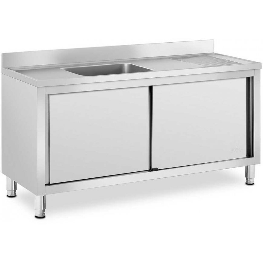 Royal Catering Single bowl catering basin sink with sliding door cabinet 160 x 60 x 94.5 cm – 2