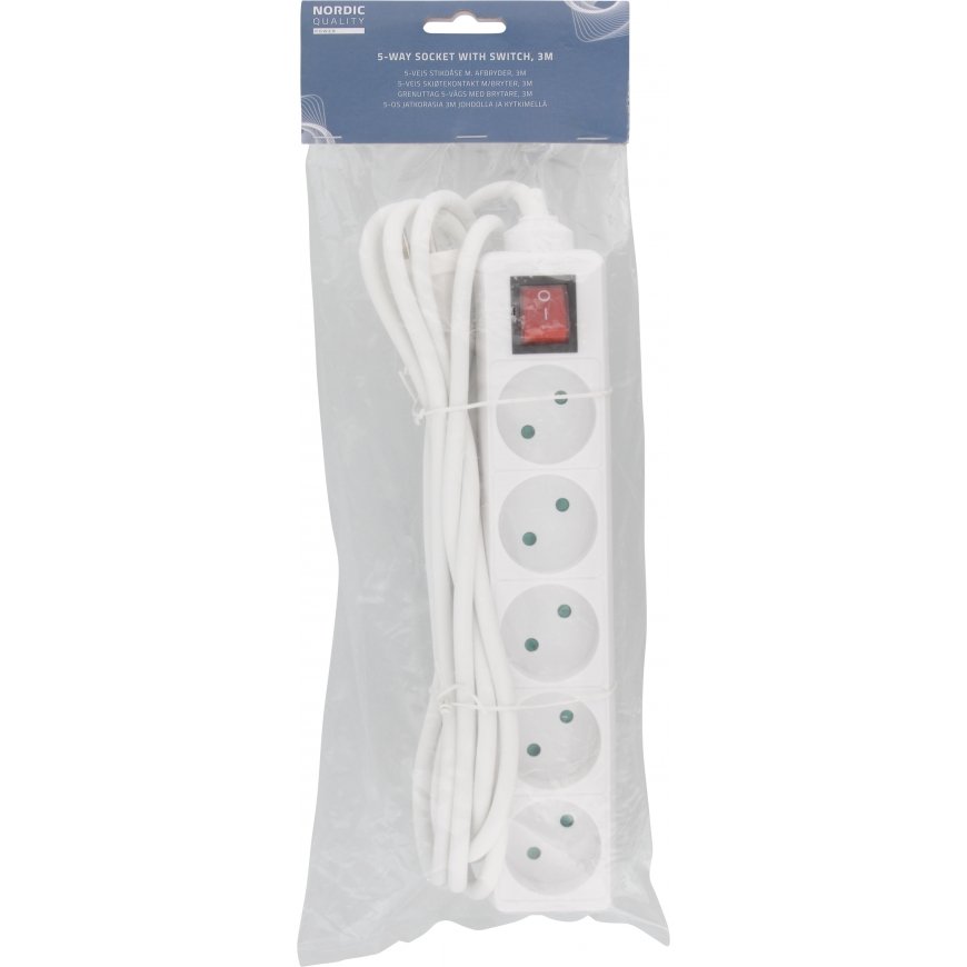 Deltaco 5-socket extension cord NORDIC QUALITY with switch (D), 3m / 322127 – 2