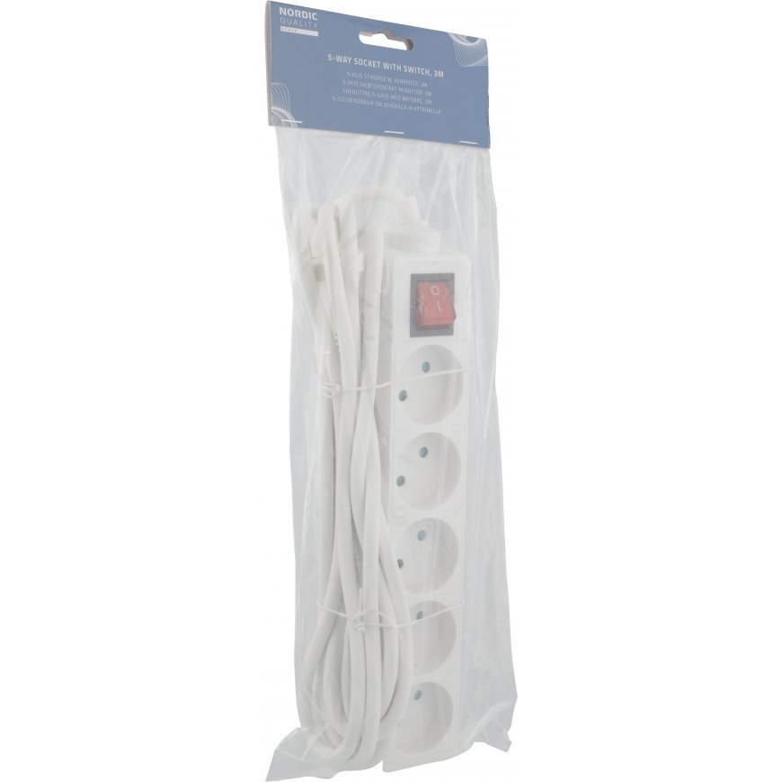 Deltaco 5-socket extension cord NORDIC QUALITY with switch (D), 3m / 322127 – 3